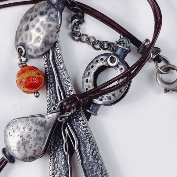 VTG Signed Silpada N1950 925 Sterling Silver Leather Teardrop Pendant Necklace - Picture 7 of 11